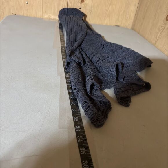 Cabi Drape Open Front Knit Short Sleeve Asymmetric Hem Boho Cardigan Gray Medium - Picture 5 of 12